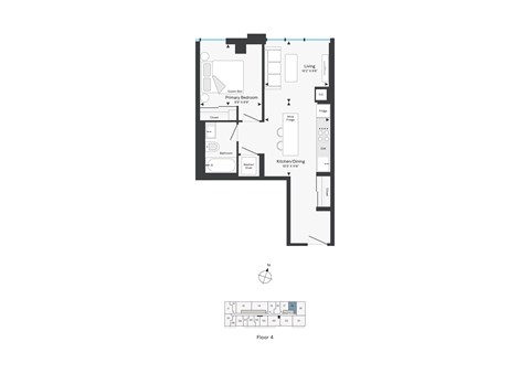 Floor plan for 1 bed, 1 bath, 550 sqft